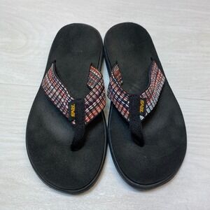Teva Womens 6 Olowahu Flip Flops Mush Sandals Black Multi Webbing Straps 1019040